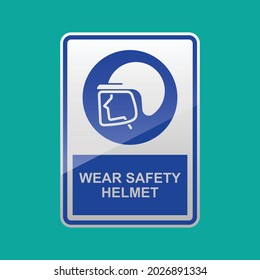 Wear safety helmet sign isolated on white background vector illustration.
