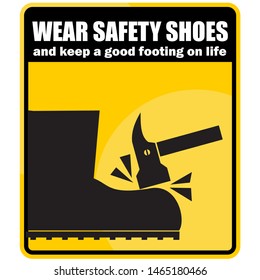 wear safety shoes, banner and sticker