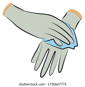 Wear sterile gloves. Wipe with an antiseptic cloth. Hygienic procedure. Disease prevention, good for health. Vector illustration.