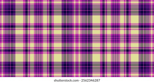 Wear tartan plaid texture, real vector fabric textile. Inspiration background check pattern seamless in yellow and magenta colors palette.
