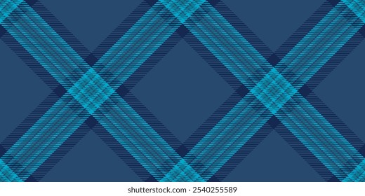 Wear texture vector seamless, 50s plaid fabric textile. Cyan tartan pattern check background in blue and cyan colors palette.