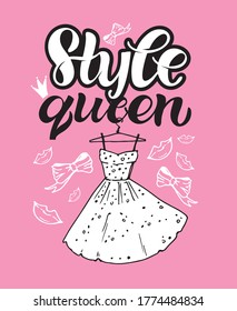 Wear what you want, style queen. Cute funny hand drawn doodle lettering about fashion and style. Lettering art for poster, banner, pattern, t-shirt design.