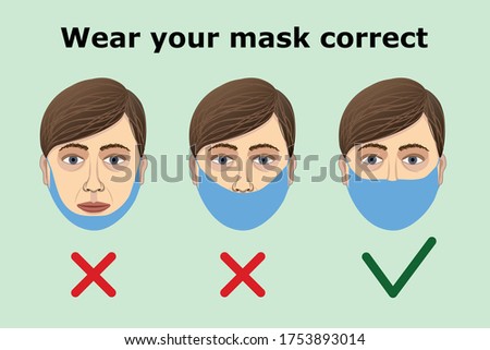 Wear your mask correct. Right way to wear a mask. How to wear face mask right