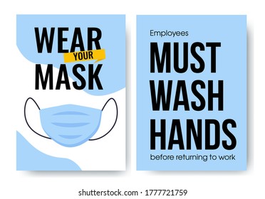 Wear your mask. Medical vector poster. In blue tones. For the prevention of infectious covid-19 and other viruses