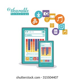 Wearabe technology concept with multimedia and aps icons design, vector illustration eps 10