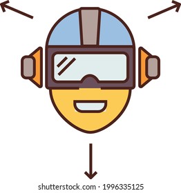  Wearable 3D Models to Print stock illustration, 3D VR Gaming Helmet Concept, AR Gadgets Vector Color Icon design, additive manufacturing Symbol, Augmented reality  or virtual reality sign