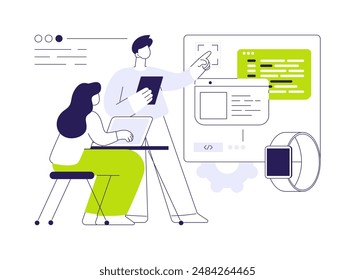 Wearable app development abstract concept vector illustration. Group of IT company specialist creating app for smart watch, back end development, software engineering abstract metaphor.