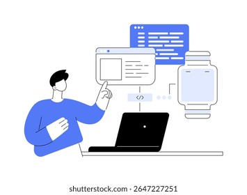 Wearable app development isolated cartoon vector illustrations. Back end developer programming online game, software engineering, IT company specialist, virtual reality development vector cartoon.