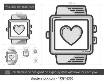 Wearable computer vector line icon isolated on white background. Wearable computer line icon for infographic, website or app. Scalable icon designed on a grid system.