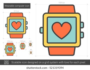 Wearable computer vector line icon isolated on white background. Wearable computer line icon for infographic, website or app. Scalable icon designed on a grid system.
