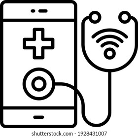 Wearable Health Monitors Vector Line Icon Design, Internet Of Things Symbol On White Background, IoT And Automation Stock Illustration, Smart Stethoscope Concept, 