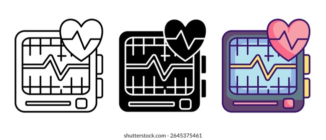 Wearable health tracker icon represented by Electrocardiogram,heartbeat,wave Line, Filled, Color style.