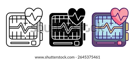 Wearable health tracker icon represented by Electrocardiogram,heartbeat,wave Line, Filled, Color style.