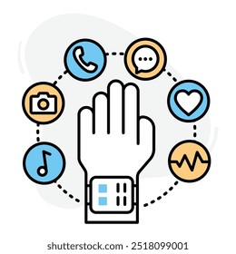 Wearable Interaction Icon. Depicts interaction with a smartwatch, emphasizing wearable technology. Vector illustration. Vector illustration. 