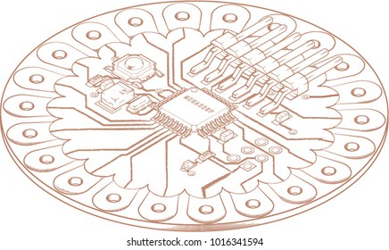 Wearable Micro-controller Electronic Board Sketch Isometric View