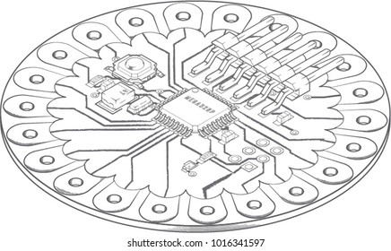 Wearable Micro-controller Electronic Board Sketch Isometric View