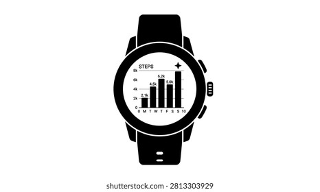 Wearable tech interface displaying fitness activity steps and health graphs.