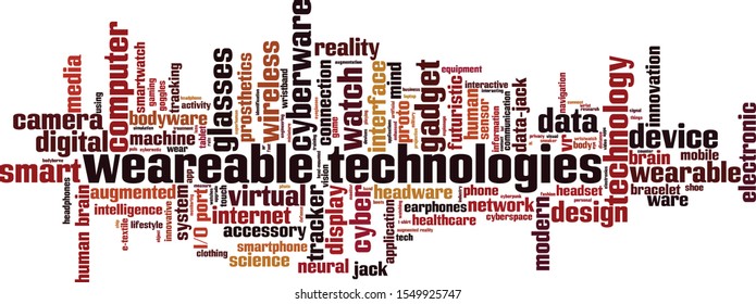 Wearable technologies word cloud concept. Collage made of words about wearable technologies. Vector illustration 