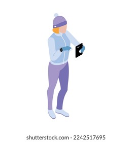 Wearable technology clothes isometric icon with woman wearing smart sensor gloves 3d vector illustration