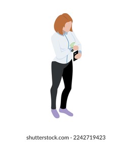 Icono isométrico de ropa de tecnología usable con mujer que lleva una camiseta inteligente Iv 3d vectorial ilustración