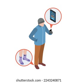 Wearable technology clothes isometric icon with man wearing smart socks 3d vector illustration