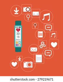 wearable technology design over orange background, vector illustration