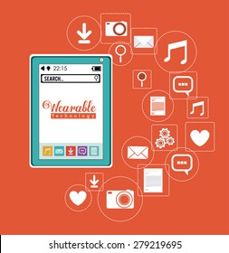 wearable technology design over orange background, vector illustration