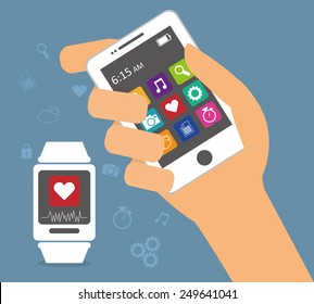 Fitness Woman Hand Wearing Watchband Touchscreen Stock Vector (Royalty ...