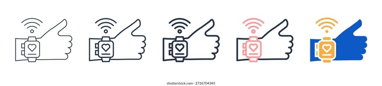 Wearable Technology verschiedenen Stil Symbole setzen Vektorgrafik.