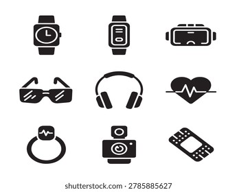 Wearable Technology Icon Set with Smart Devices and Accessories Line Art