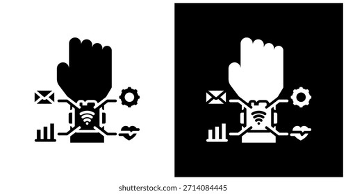 Conjunto De Iconos De Tecnología Portátil En Fondo Blanco Y Negro