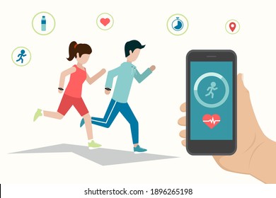 Wearable technology for monitoring fitness, running and outdoor sports. Vector illustration