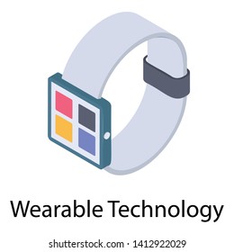 
Wearable technology, smart watch icon in isometric design  
