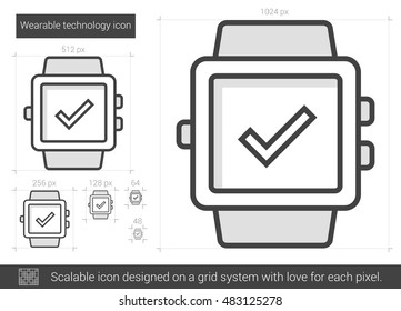 Wearable technology vector line icon isolated on white background. Wearable technology line icon for infographic, website or app. Scalable icon designed on a grid system.