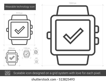 Wearable technology vector line icon isolated on white background. Wearable technology line icon for infographic, website or app. Scalable icon designed on a grid system.