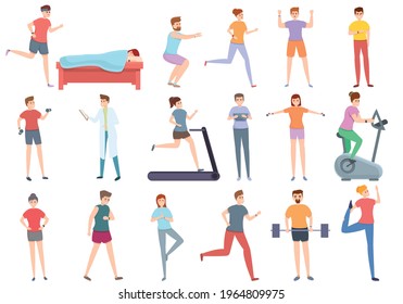 Wearable tracker icons set. Cartoon set of wearable tracker vector icons for web design