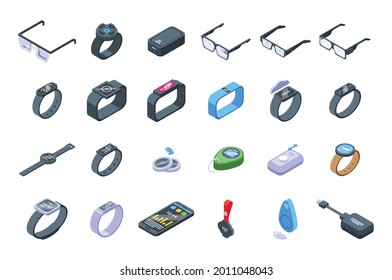 Wearable tracker icons set isometric vector. Fitness wristband. Bracelet activity