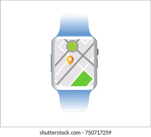 Wearable watch with map app in vector graphics