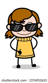 Weared a Cool Sunglasses - Retro Cartoon Girl Teen Vector Illustration