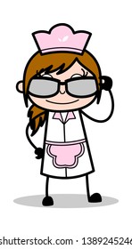 Weared a Trendy Sunglasses - Retro Cartoon Waitress Female Chef Vector Illustration