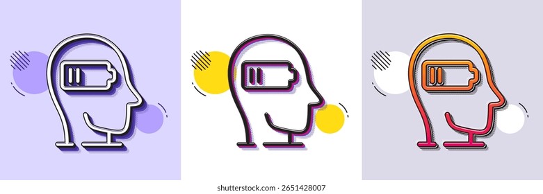 Ícone de linha de desgaste. Padrão pontilhado de meio-tom. Ícone de gradiente com sombra de grão. Sinal de fadiga difícil. Símbolo de saúde mental. Ícone de desgaste da linha. Vários desenhos. Vetor