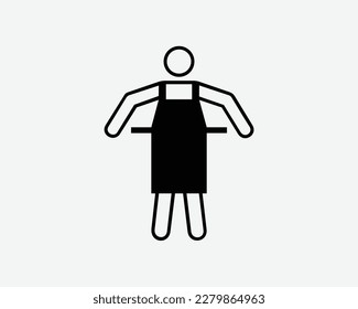 Wearing Apron Icon Stick Figure Man Kitchen Chef Cook Garment Black White Silhouette Symbol Sign Graphic Clipart Artwork Illustration Pictogram Vector svg