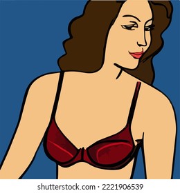 Wearing A Bra. Woman in Bikini Illustration Vector Cartoon Drawing