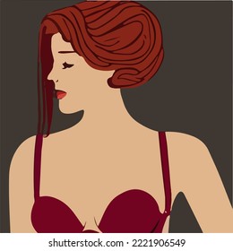 Wearing A Bra. Woman in Bikini Illustration Vector Cartoon Drawing