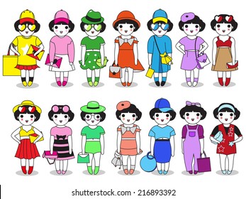 Wearing Color Outfits for Seven Days illustration set