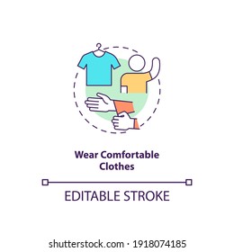 Wearing comfortable clothes concept icon. Blood test tip idea thin line illustration. Restriction-free outfit choice. Giving physical relief. Vector isolated outline RGB color drawing. Editable stroke