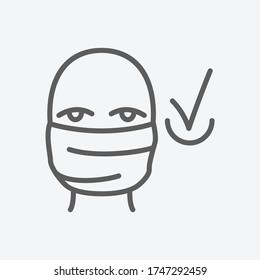 Wearing face mask icon line symbol. Isolated vector illustration of icon sign concept for your web site mobile app logo UI design.