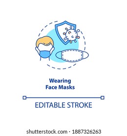 Wearing face masks concept icon. New public rule idea thin line illustration. Prevention measures. Health care. Respiratory diseases. Vector isolated outline RGB color drawing. Editable stroke