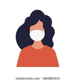 Wearing facial mask vector illustration in flat design. Woman wearing protective medical masks. Vector.