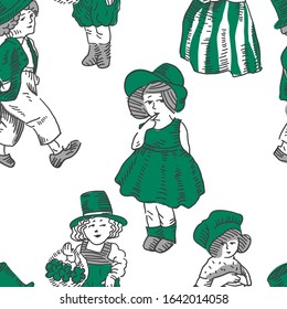 Wearing in Green. Seamless St. Patrick`s Day pattern. Vector seamless background